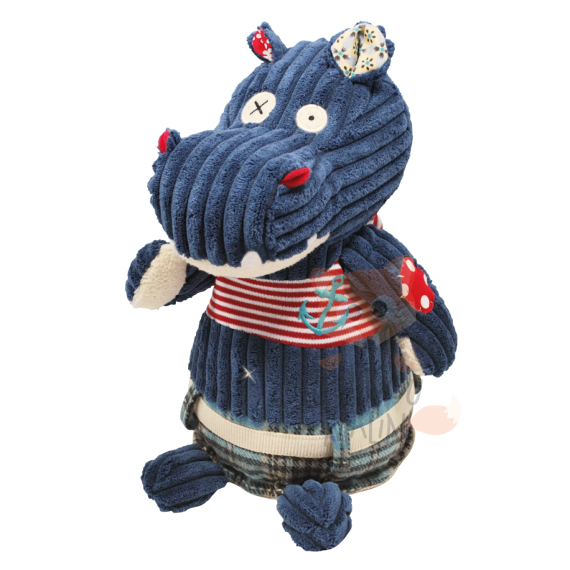 Deglingos original soft toy hippipos the hippopotamus anchor blue red 